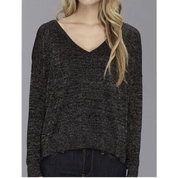 Joie Shimmer V-Neck Sweater Women’s XS Sparkly Silver Black Thin Rayon Blend - Picture 1 of 5